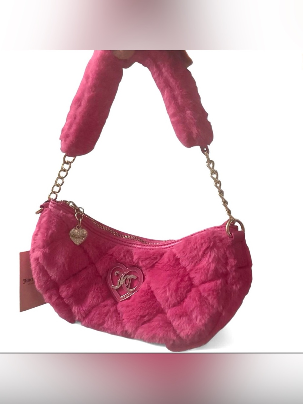Juicy Couture Hot Pink Fur Bag with Gold Chain